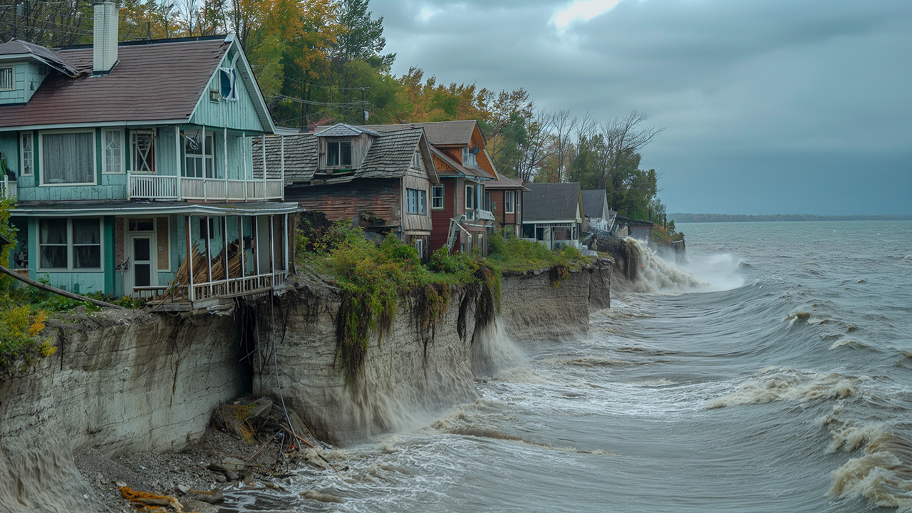 Damaged shoreline at the Great Lakes.